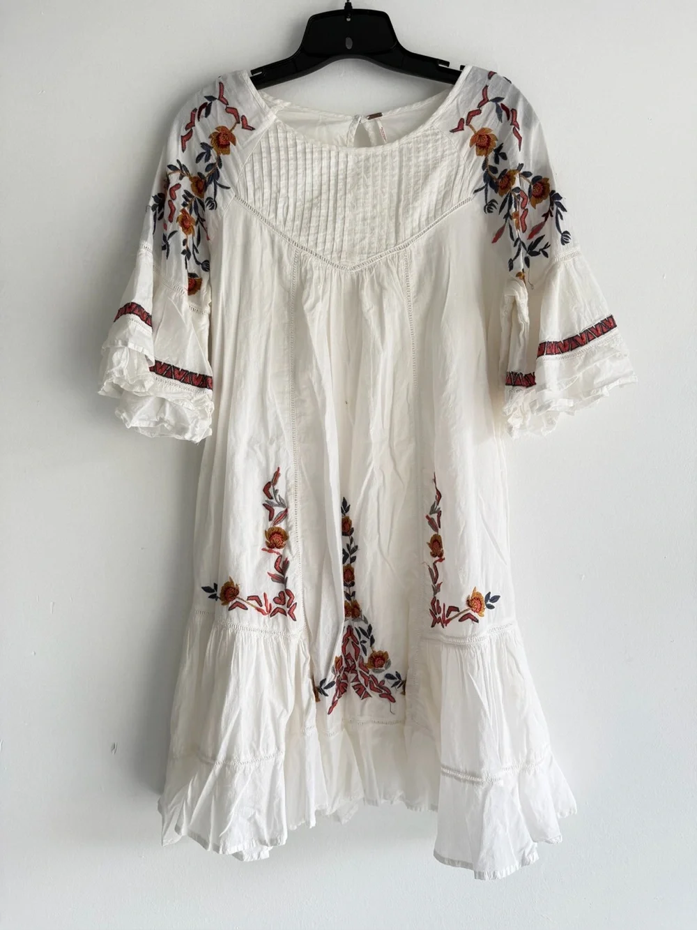 Free People Women's White Pavlo Floral Embroidery Ruffle Mini Dress 8244 - Picture 2 of 9